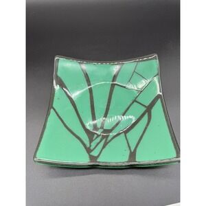 Grey And Green Glass Fused Plate 7.5" x 7.5" X 1.25" Modern Contemporary Design